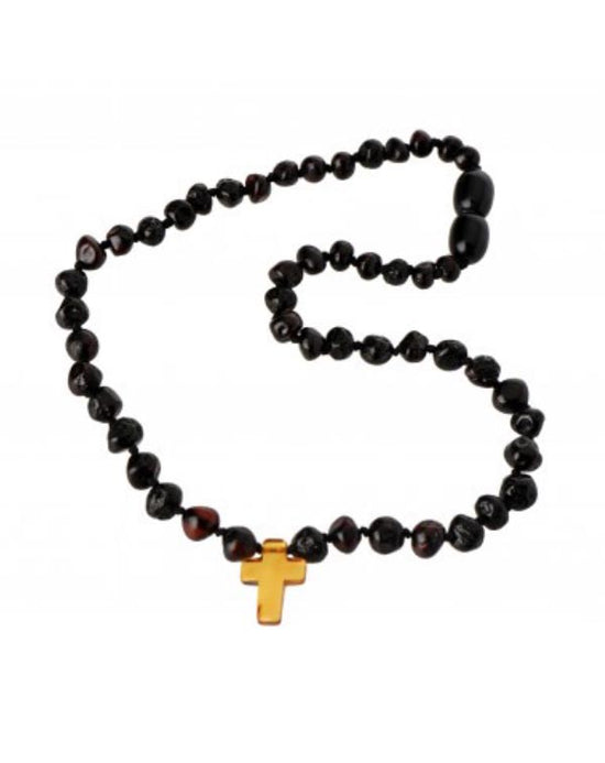 Cherry Baroque Cognac Necklace with Cross Pendant