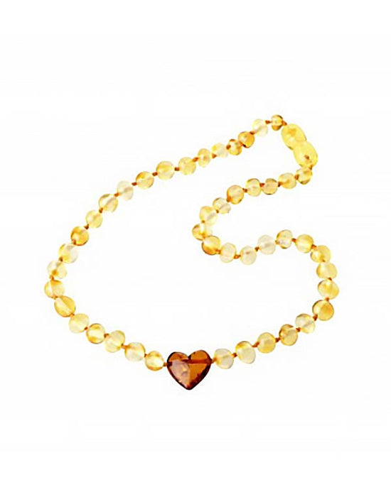 Lemon Baroque Cognac Necklace with Amber Heart Pendant